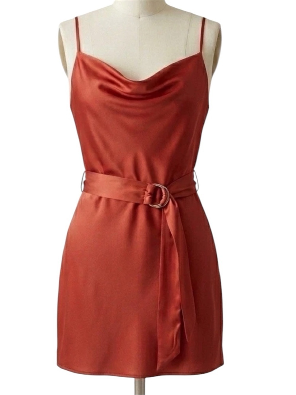 River Island slip mini dress Red/orange cowl neck belted size 10 NWT
